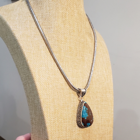 Turquoise gemstone, 925 silver necklace - Picture 12 of 13